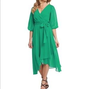 DKNY Green High Low Tie Waist Dress